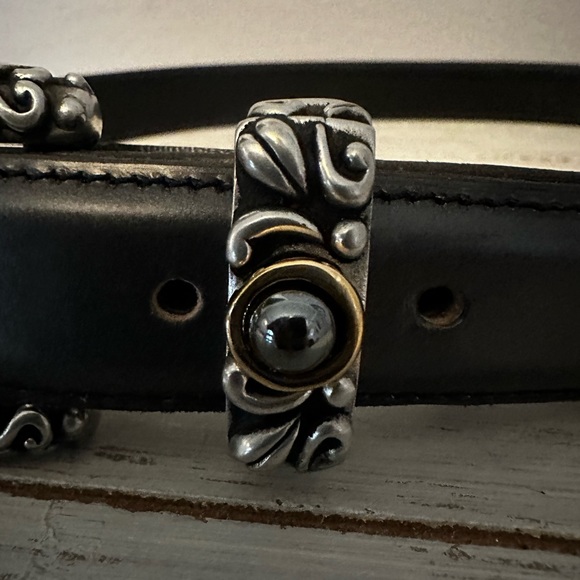 Vicenza Genuine Italian Calfskin Belt Black Size 30 401 Silver Buckle Gold - Picture 2 of 15